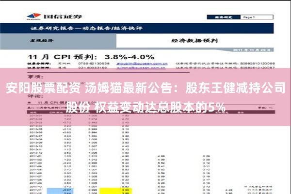 安阳股票配资 汤姆猫最新公告：股东王健减持公司股份 权益变动达总股本的5%